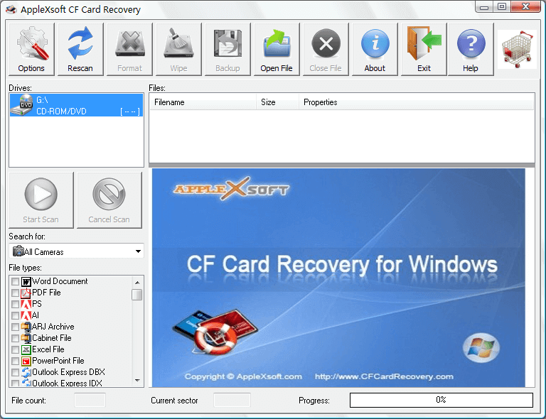 Compact Flash Card Recovery screen shot